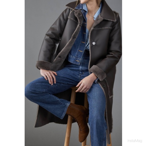 MAEVE Gray Reversible Faux Leather & Faux Fur Long Coat - Picture 5 of 16